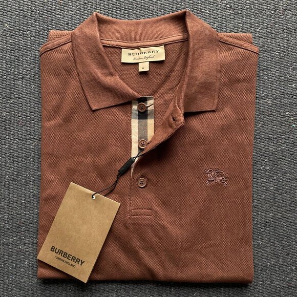 Burberry London Men New Casual Brown Color Polo Shirt Large Size - Picture 1 of 8